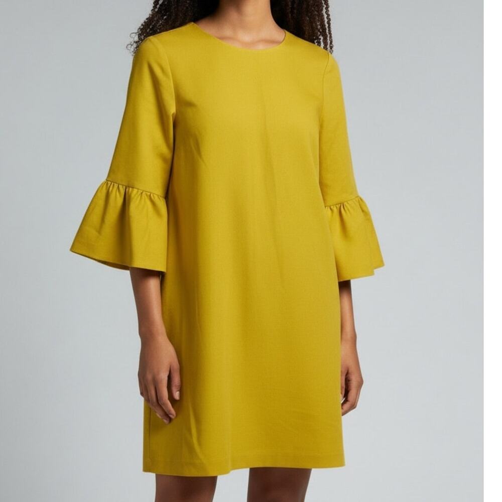 Zara Vibrant Frill Bell Sleeves Relaxed Fit Shift Mini Dress Back ZipUp S Yellow